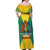 Grenada Coat of Arms Off Shoulder Maxi Dress with Yellow Green Flag Colors and Tribal Pattern Design - Wonder Print Shop