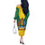 Grenada Coat of Arms Off The Shoulder Long Sleeve Dress with Yellow Green Flag Colors and Tribal Pattern Design - Wonder Print Shop