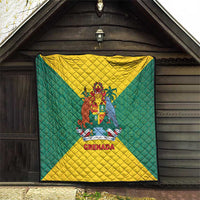 Grenada Coat of Arms Quilt with Yellow Green Flag Colors and Tribal Pattern Design - Wonder Print Shop