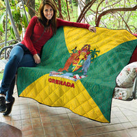 Grenada Coat of Arms Quilt with Yellow Green Flag Colors and Tribal Pattern Design - Wonder Print Shop