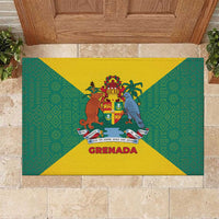Grenada Coat of Arms Rubber Doormat with Yellow Green Flag Colors and Tribal Pattern Design - Wonder Print Shop