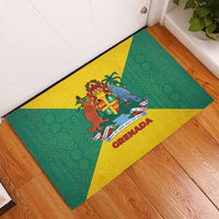 Grenada Coat of Arms Rubber Doormat with Yellow Green Flag Colors and Tribal Pattern Design - Wonder Print Shop