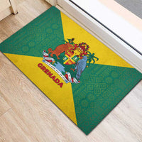 Grenada Coat of Arms Rubber Doormat with Yellow Green Flag Colors and Tribal Pattern Design - Wonder Print Shop