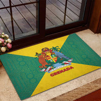 Grenada Coat of Arms Rubber Doormat with Yellow Green Flag Colors and Tribal Pattern Design - Wonder Print Shop