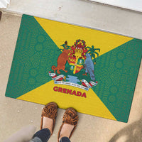 Grenada Coat of Arms Rubber Doormat with Yellow Green Flag Colors and Tribal Pattern Design - Wonder Print Shop