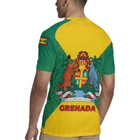 Grenada Coat of Arms Rugby Jersey with Yellow Green Flag Colors and Tribal Pattern Design - Wonder Print Shop