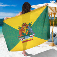 Grenada Coat of Arms Sarong with Yellow Green Flag Colors and Tribal Pattern Design - Wonder Print Shop