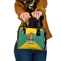 Grenada Coat of Arms Shoulder Handbag with Yellow Green Flag Colors and Tribal Pattern Design - Wonder Print Shop