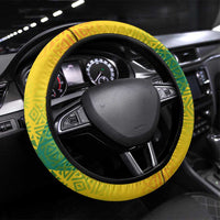 Grenada Coat of Arms Steering Wheel Cover with Yellow Green Flag Colors and Tribal Pattern Design - Wonder Print Shop