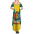 Grenada Coat of Arms Summer Maxi Dress with Yellow Green Flag Colors and Tribal Pattern Design - Wonder Print Shop