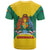 Grenada Coat of Arms T Shirt with Yellow Green Flag Colors and Tribal Pattern Design - Wonder Print Shop