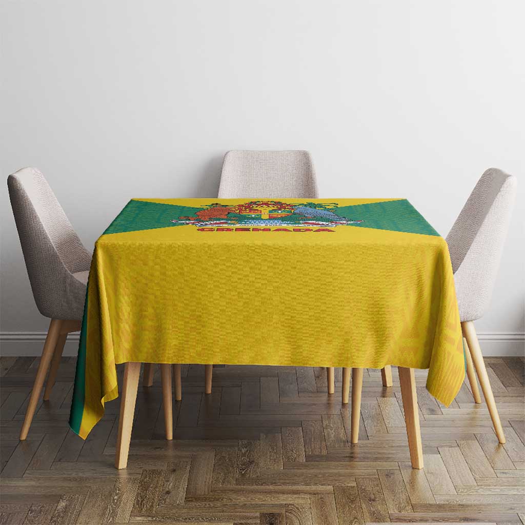 Grenada Coat of Arms Tablecloth with Yellow Green Flag Colors and Tribal Pattern Design - Wonder Print Shop