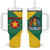 Grenada Coat of Arms Tumbler With Handle with Yellow Green Flag Colors and Tribal Pattern Design - Wonder Print Shop