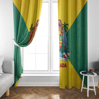 Grenada Coat of Arms Window Curtain with Yellow Green Flag Colors and Tribal Pattern Design - Wonder Print Shop