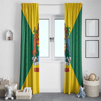 Grenada Coat of Arms Window Curtain with Yellow Green Flag Colors and Tribal Pattern Design - Wonder Print Shop