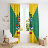 Grenada Coat of Arms Window Curtain with Yellow Green Flag Colors and Tribal Pattern Design - Wonder Print Shop