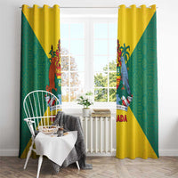 Grenada Coat of Arms Window Curtain with Yellow Green Flag Colors and Tribal Pattern Design - Wonder Print Shop