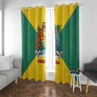 Grenada Coat of Arms Window Curtain with Yellow Green Flag Colors and Tribal Pattern Design - Wonder Print Shop