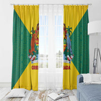 Grenada Coat of Arms Window Curtain with Yellow Green Flag Colors and Tribal Pattern Design - Wonder Print Shop