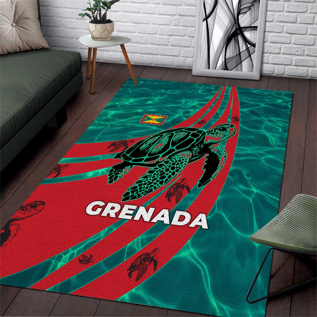 Grenada Sea Turtle Area Rug with Red Wave Stripes and Ocean Water Background - Wonder Print Shop
