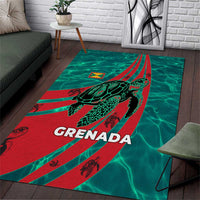 Grenada Sea Turtle Area Rug with Red Wave Stripes and Ocean Water Background - Wonder Print Shop