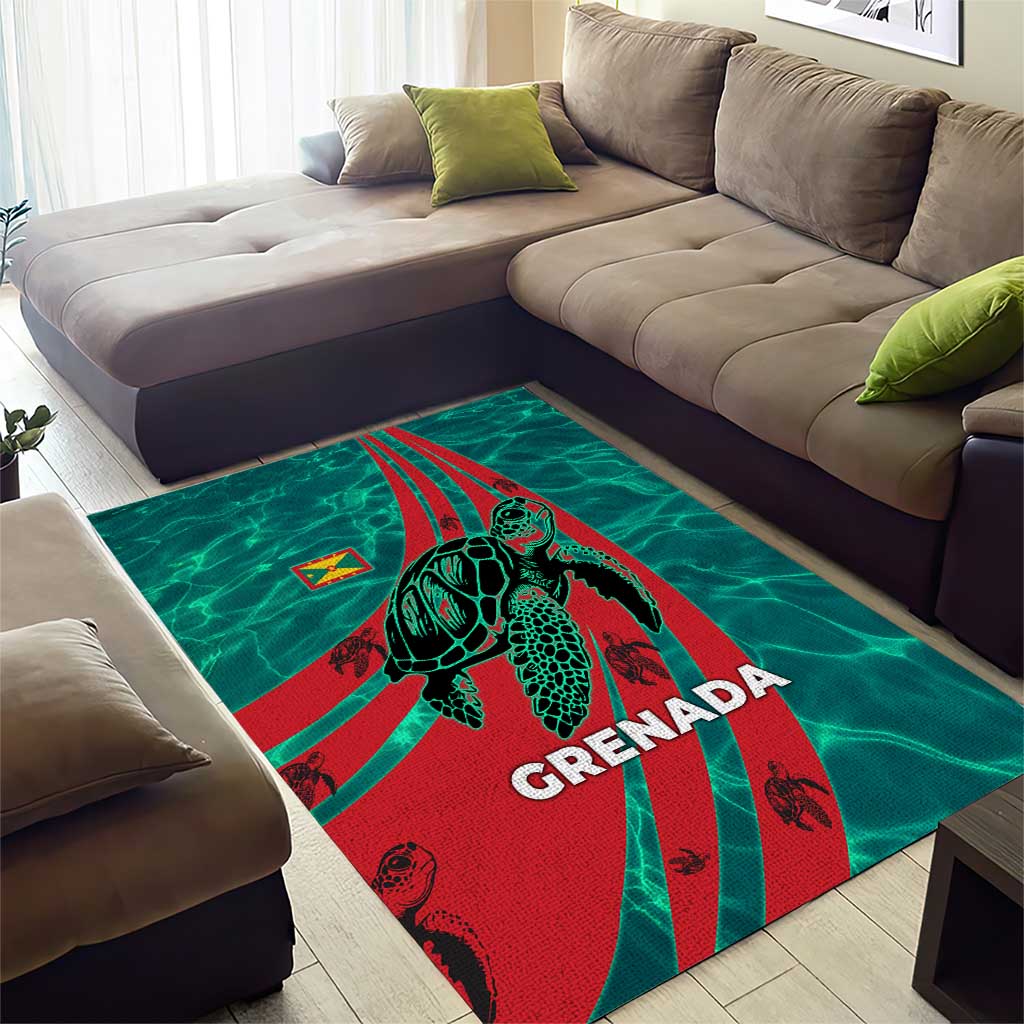 Grenada Sea Turtle Area Rug with Red Wave Stripes and Ocean Water Background - Wonder Print Shop