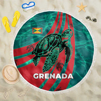 Grenada Sea Turtle Beach Blanket with Red Wave Stripes and Ocean Water Background - Wonder Print Shop