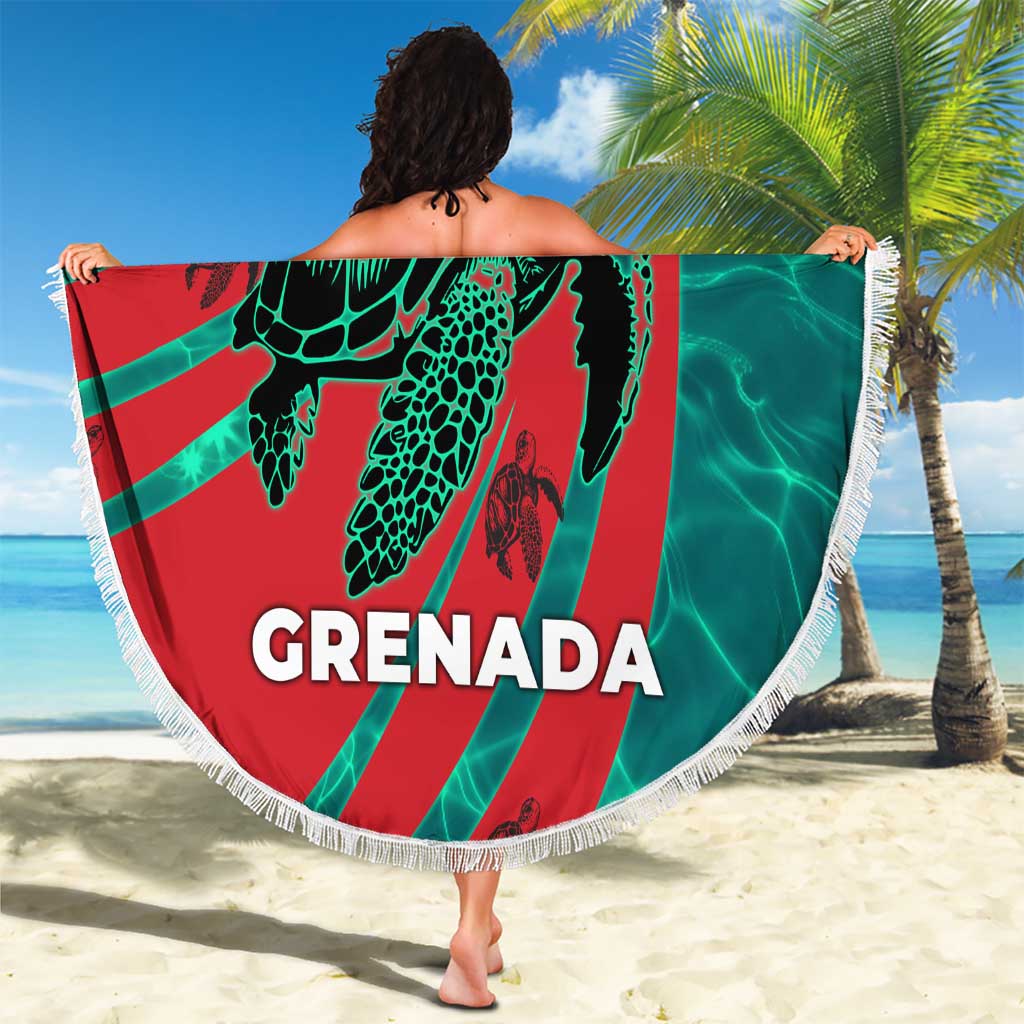 Grenada Sea Turtle Beach Blanket with Red Wave Stripes and Ocean Water Background - Wonder Print Shop