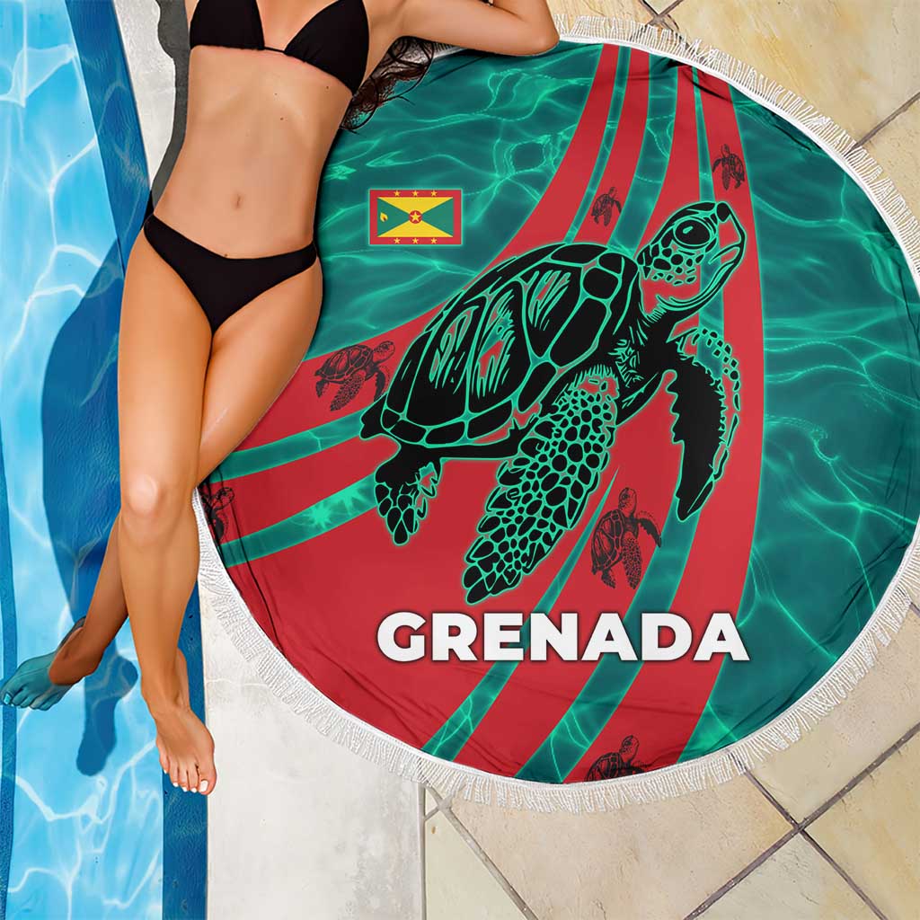 Grenada Sea Turtle Beach Blanket with Red Wave Stripes and Ocean Water Background - Wonder Print Shop