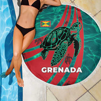 Grenada Sea Turtle Beach Blanket with Red Wave Stripes and Ocean Water Background - Wonder Print Shop