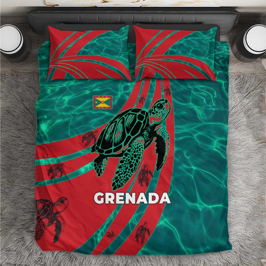 Grenada Sea Turtle Bedding Set with Red Wave Stripes and Ocean Water Background - Wonder Print Shop