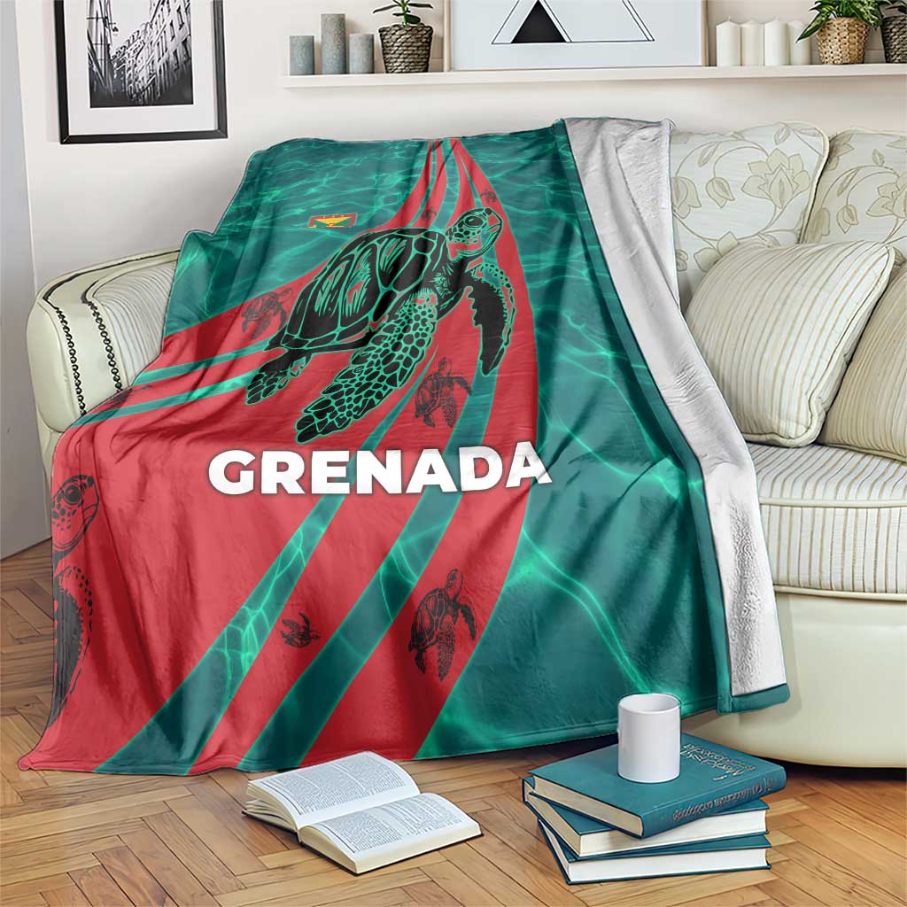 Grenada Sea Turtle Blanket with Red Wave Stripes and Ocean Water Background - Wonder Print Shop