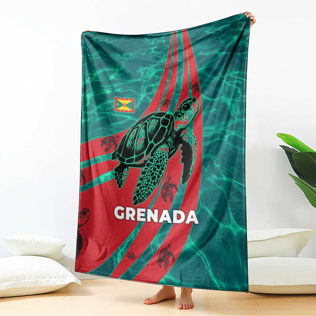 Grenada Sea Turtle Blanket with Red Wave Stripes and Ocean Water Background - Wonder Print Shop