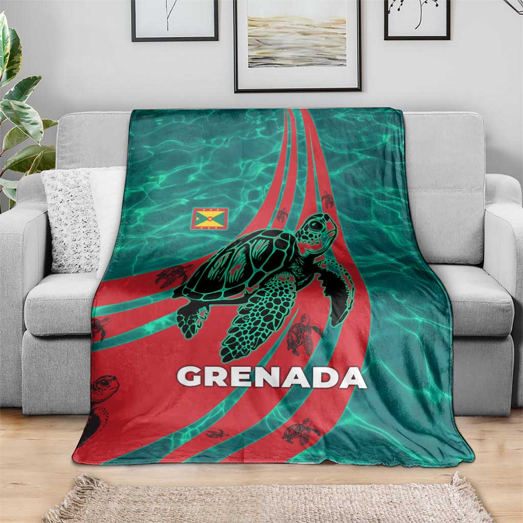 Grenada Sea Turtle Blanket with Red Wave Stripes and Ocean Water Background - Wonder Print Shop