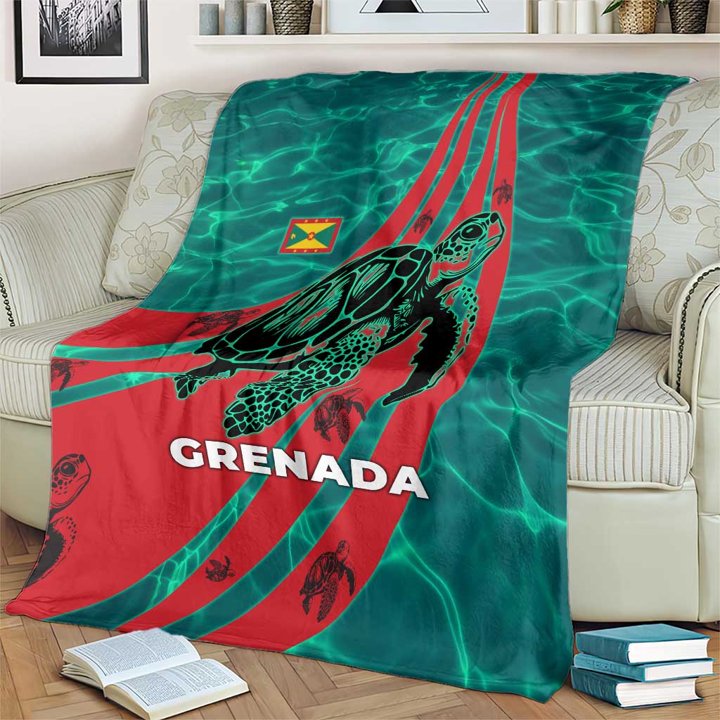 Grenada Sea Turtle Blanket with Red Wave Stripes and Ocean Water Background - Wonder Print Shop