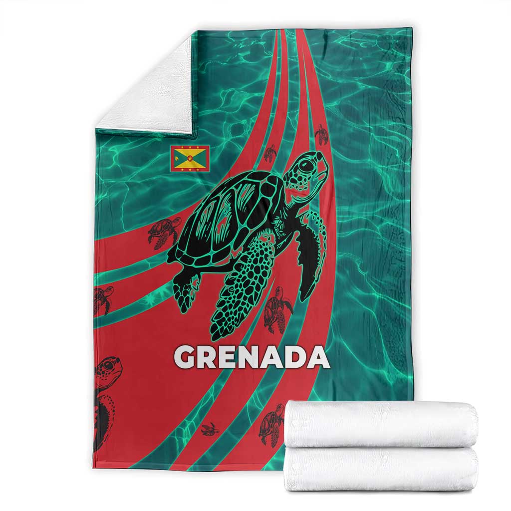 Grenada Sea Turtle Blanket with Red Wave Stripes and Ocean Water Background - Wonder Print Shop