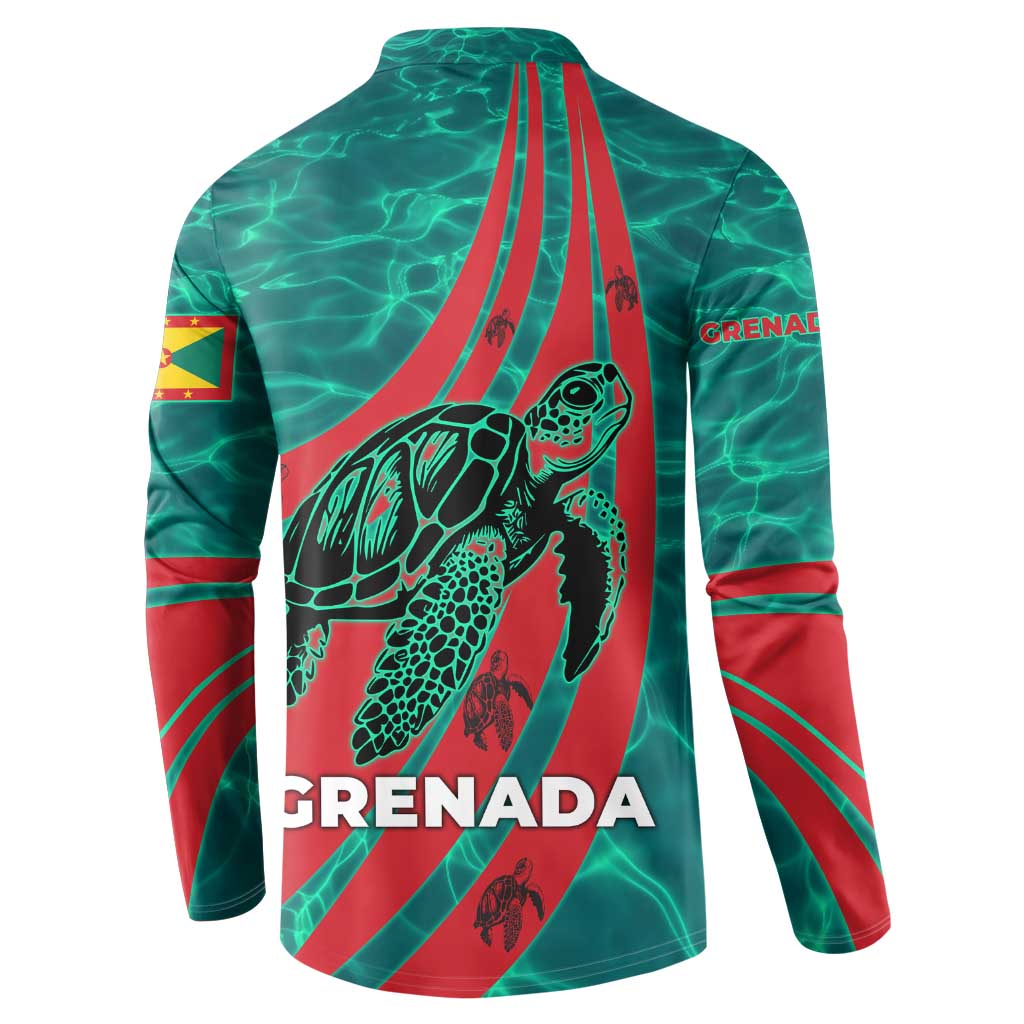 Grenada Sea Turtle Button Sweatshirt with Red Wave Stripes and Ocean Water Background - Wonder Print Shop