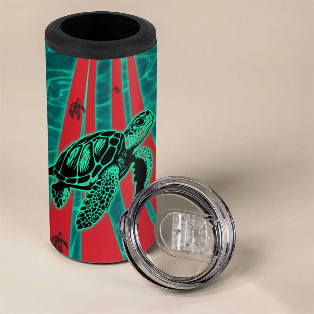 Grenada Sea Turtle 4 in 1 Can Cooler Tumbler with Red Wave Stripes and Ocean Water Background - Wonder Print Shop
