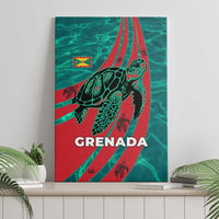Grenada Sea Turtle Canvas Wall Art with Red Wave Stripes and Ocean Water Background - Wonder Print Shop
