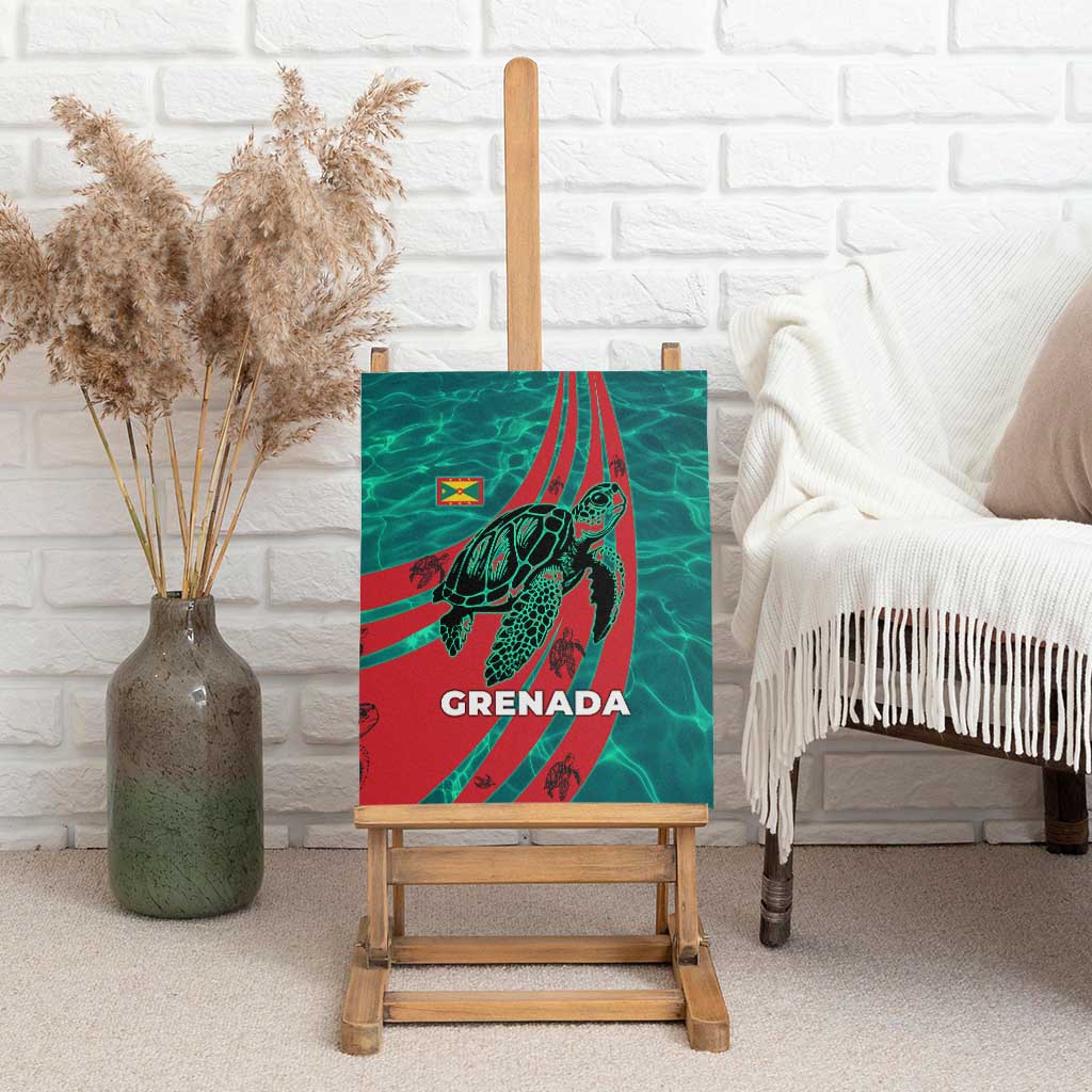 Grenada Sea Turtle Canvas Wall Art with Red Wave Stripes and Ocean Water Background - Wonder Print Shop