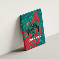 Grenada Sea Turtle Canvas Wall Art with Red Wave Stripes and Ocean Water Background - Wonder Print Shop