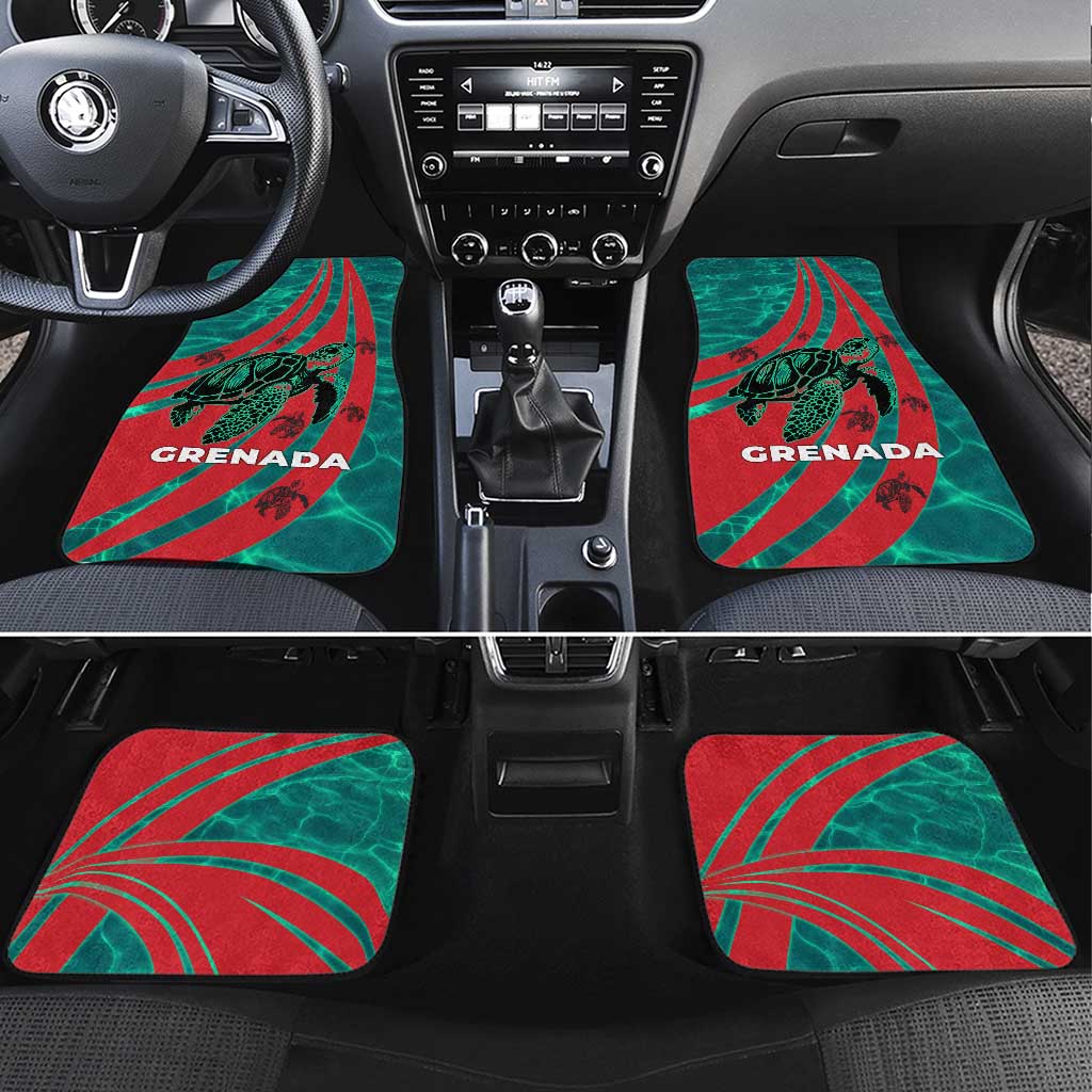 Grenada Sea Turtle Car Mats with Red Wave Stripes and Ocean Water Background - Wonder Print Shop