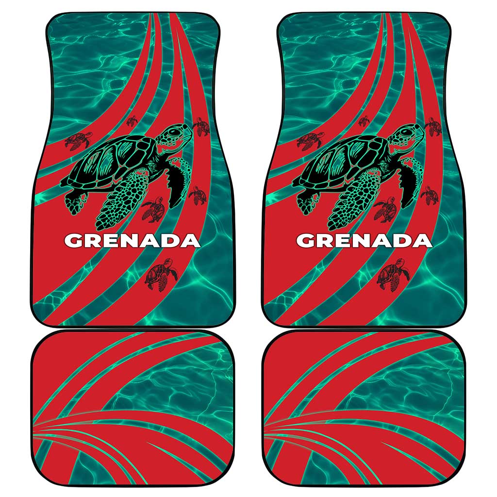 Grenada Sea Turtle Car Mats with Red Wave Stripes and Ocean Water Background - Wonder Print Shop