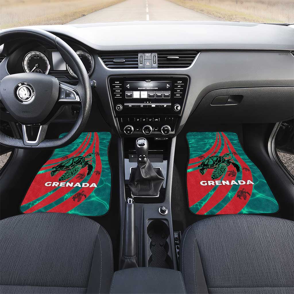 Grenada Sea Turtle Car Mats with Red Wave Stripes and Ocean Water Background - Wonder Print Shop
