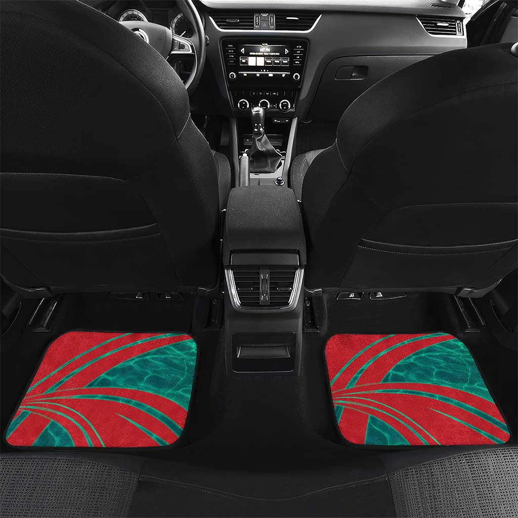 Grenada Sea Turtle Car Mats with Red Wave Stripes and Ocean Water Background - Wonder Print Shop