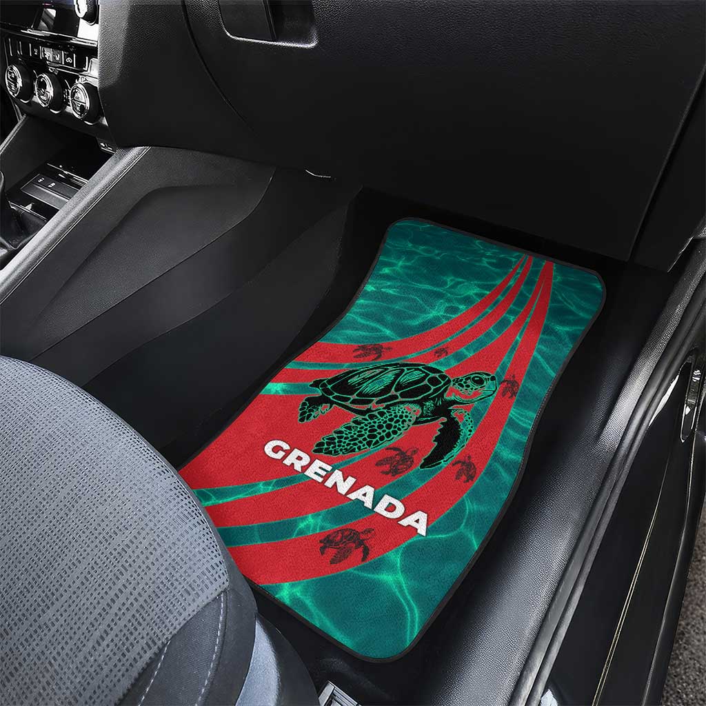 Grenada Sea Turtle Car Mats with Red Wave Stripes and Ocean Water Background - Wonder Print Shop