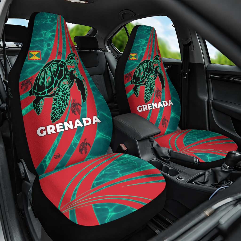 Grenada Sea Turtle Car Seat Cover with Red Wave Stripes and Ocean Water Background - Wonder Print Shop