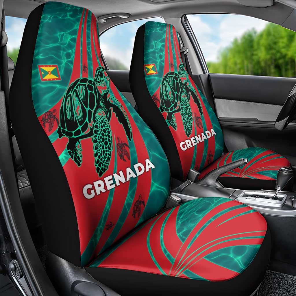 Grenada Sea Turtle Car Seat Cover with Red Wave Stripes and Ocean Water Background - Wonder Print Shop