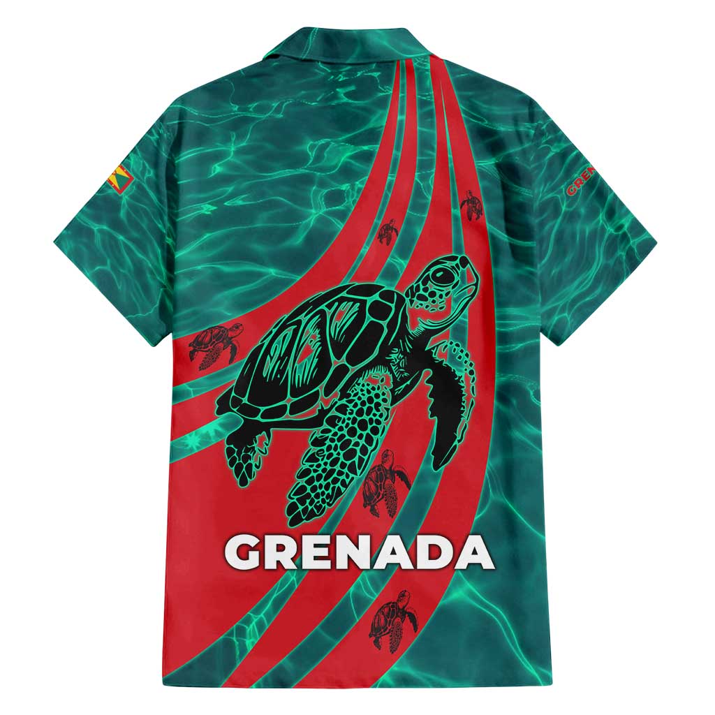 Grenada Sea Turtle Family Matching Puletasi and Hawaiian Shirt with Red Wave Stripes and Ocean Water Background - Wonder Print Shop