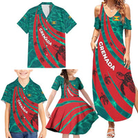 Grenada Sea Turtle Family Matching Summer Maxi Dress and Hawaiian Shirt with Red Wave Stripes and Ocean Water Background - Wonder Print Shop
